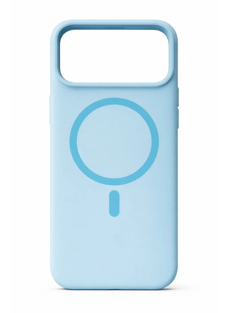 Mobcos Mobcos iPhone 17 Pro Sky Blue Elite Ring Premium Silicone Magnetic Wireless Charging Case for iPhone | Silky Soft Touch | Military-Grade Shockproof Protection | Strong Magnetic Compatibility | Luxury Slim Cover